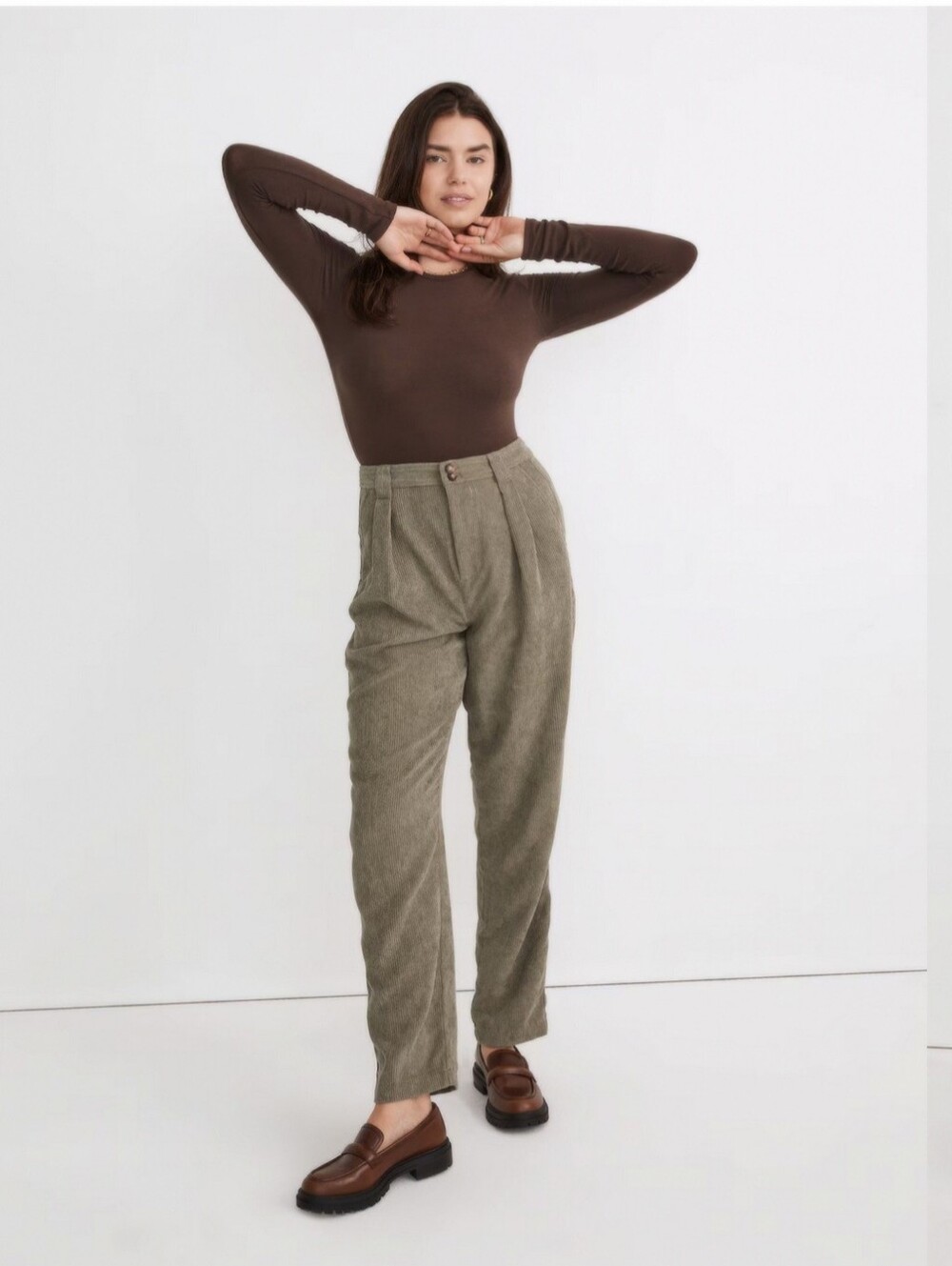 Madewell Curvy Corduroy High Rise Tapered Pants Size 14 Sage Olive Green